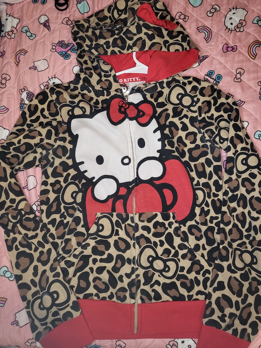 Sanrio Hello Kitty Cheetah Leopard Print Bow Hooded hoodie y2k Juniors